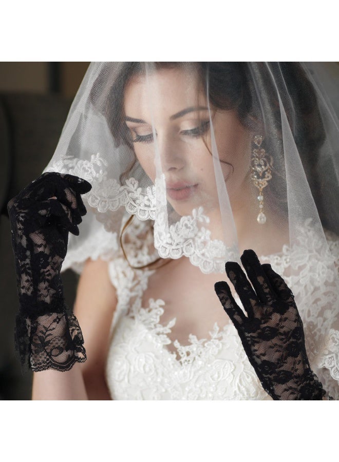 Black Lace Gloves for Women Elegant Tea Party Gloves Opera Gloves Mesh Gloves for Opera Wedding Dinner 1920s Party - Image 4