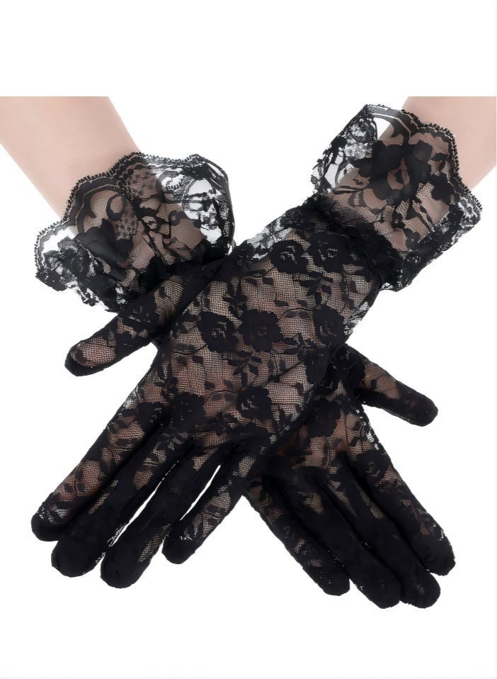 Black Lace Gloves for Women Elegant Tea Party Gloves Opera Gloves Mesh Gloves for Opera Wedding Dinner 1920s Party - Image 1