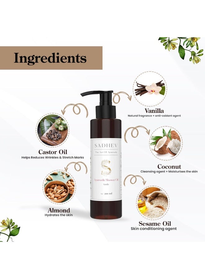 Sadhev Ayurvedic Shower Oil With Goodness Of Vanilla For Hydration And Moistrization 200ml - Image 4