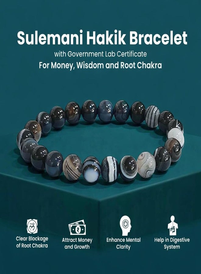 YiCan Natural Crystal Sulemani Hakik Bracelet - Sulemani Hakik Stone Original Certified Bracelet For Money, Confidence, Courage, Positive Energy, Emotional Balance And Chakra Healing -(8Mm Beads) - Image 2