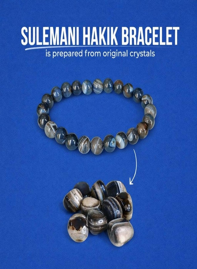 YiCan Natural Crystal Sulemani Hakik Bracelet - Sulemani Hakik Stone Original Certified Bracelet For Money, Confidence, Courage, Positive Energy, Emotional Balance And Chakra Healing -(8Mm Beads) - Image 3