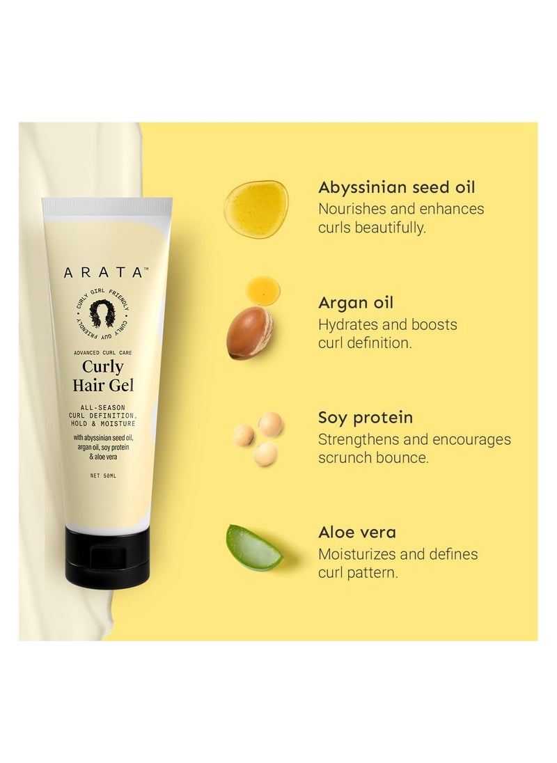 Advanced Curl Care Curly Hair Gel (50 ML) | Abyssinian Seed Oil, Argan Oil, Soy Protein & Aloe Vera | All-Season Curl Definition & Soft, Natural Hold