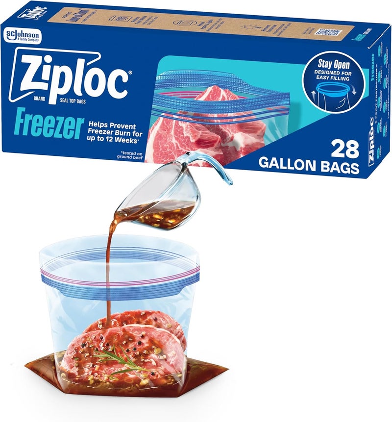 Ziploc Gallon Food Storage Freezer Bags, New Stay Open Design with Stand-Up Bottom, Easy to Fill, 28 Count - Image 1