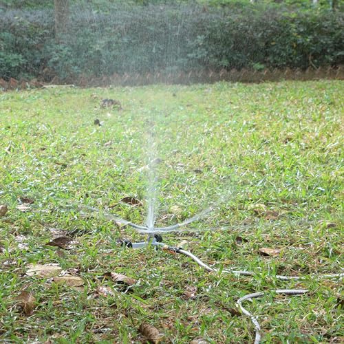 STYDDI Metal Rotating Water Sprinkler for Lawn, Heavy Duty Metal 3-Arms Whirling 360 Degree Automatic Rotary Sprinkler with Wheeled Base for Small Areas, Garden, Yard, Cover up to 1,384 Sq. ft. - Image 4