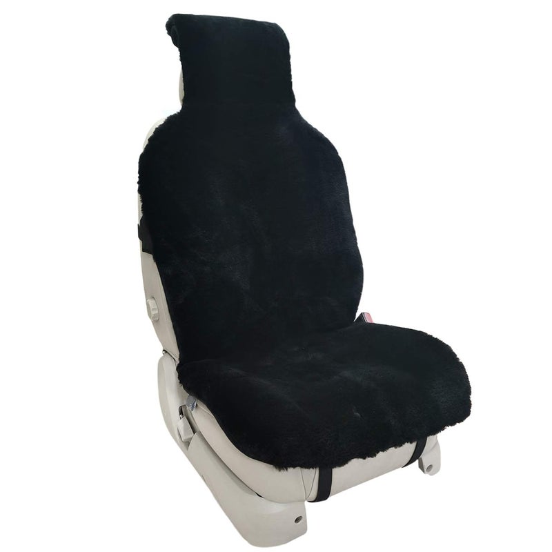 Champlus Automotive Sheepskin Seat Cover Genuine Australian Sheep Skin Universal Fit Airbag Compatible 1pc Black