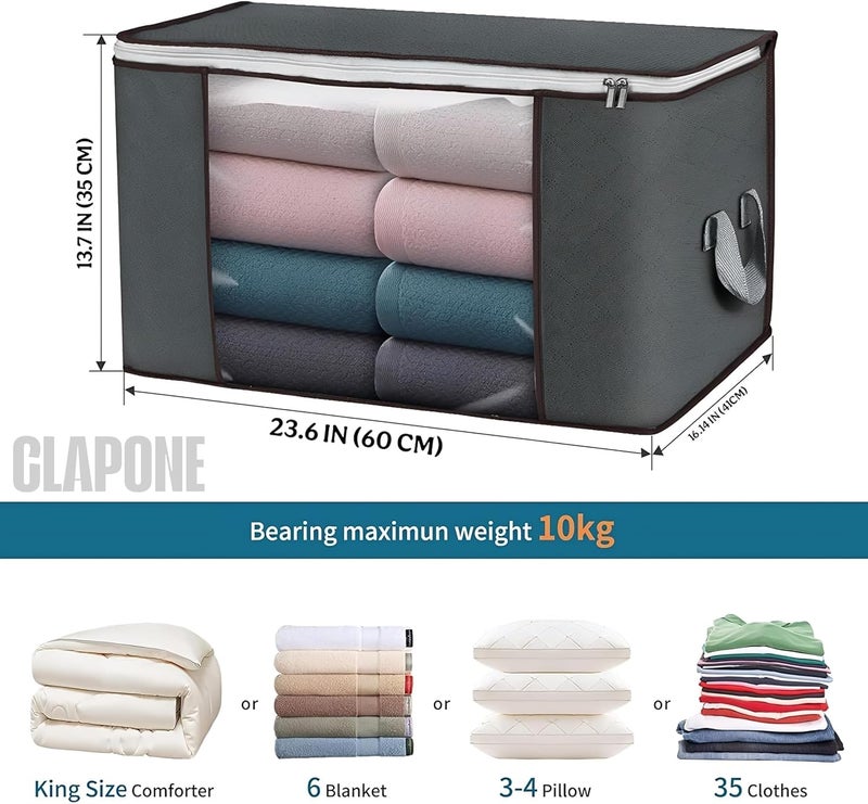 CLAPONE 3 Pieces Wardrobe Clothes Storage/Foldable Thick Fabric Blanket Storage Bags/Bedroom/Clothing/Comforter/Closet Organization with Handle/Storage Clothes Bins Closet Bags(Grey) - Image 2