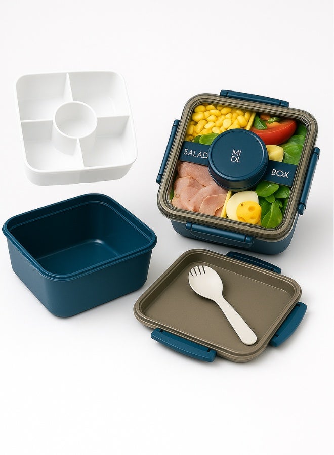 Midi Kids Lunch Box with Compartments – School Bento Food Container with Spoon, Leakproof & Portable - Image 1