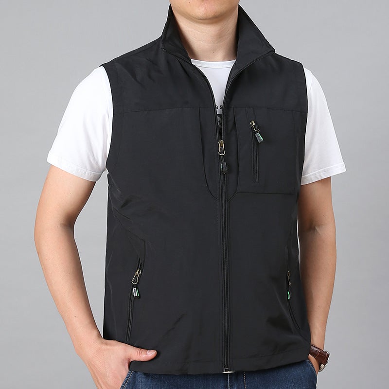 New Casual Vest For Men, Outdoor Stand Collar Fishing Pography Advertising Vest With Multiple Pockets And Fleece Lining - Image 3