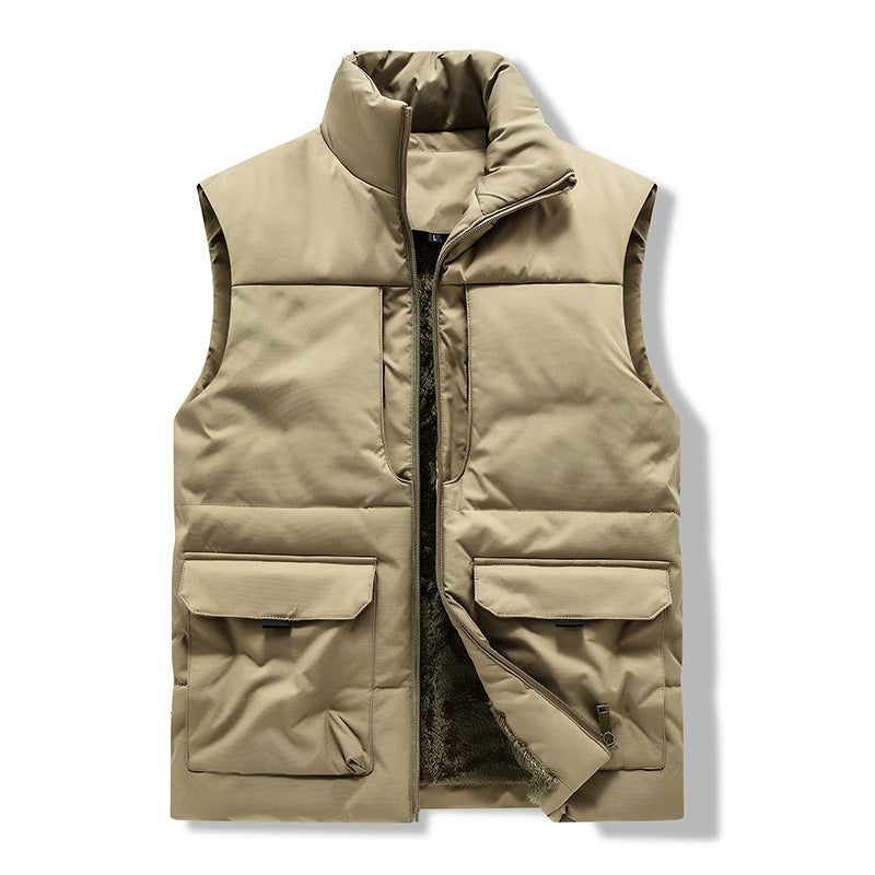 New Casual Vest For Men, Outdoor Stand Collar Fishing Pography Advertising Vest With Multiple Pockets And Fleece Lining - Image 5