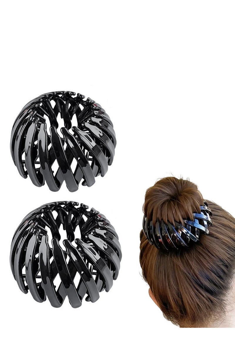 مجموعة من 2 مشبك شعر سحري على شكل عش الطائر للنساء، مشبك ذيل حصان قابل للتمدد، حلقة شعر هندسية قابلة للسحب، مشبك شعر على شكل كعكة مستديرة