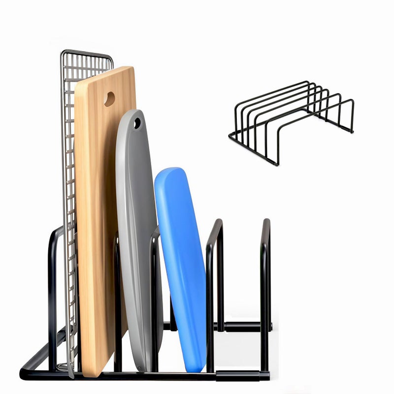 BanYakong Kitchen Cutting Board Organizer Rack, 5-Slot Storage Holder for Boards, Bakeware, Cookie Sheets (1pc Black) - Image 1
