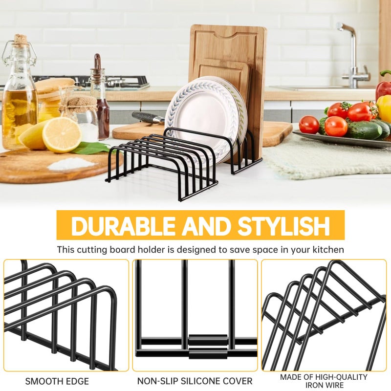 BanYakong Kitchen Cutting Board Organizer Rack, 5-Slot Storage Holder for Boards, Bakeware, Cookie Sheets (1pc Black) - Image 4