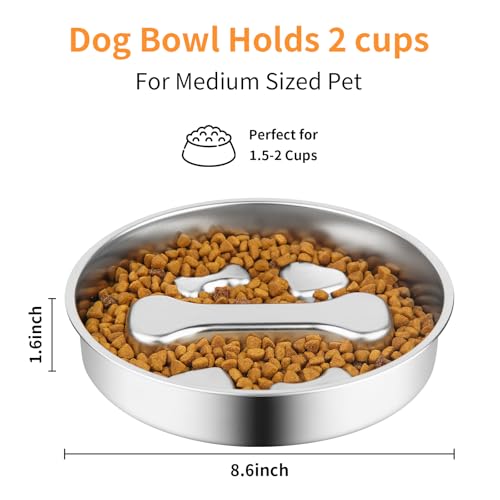 Novery Slow Feeder Dog Bowl 2 Cups Stainless Steel Dog Slow Feeder Food Bowl Metal NonSlip Lick PlatePuppy or Cat Food HolderPet SuppliesPuzzle Maze Dish for Medium Sized Breeds - Image 3