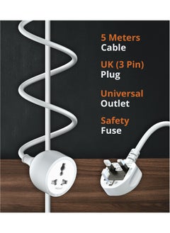 PEGANT 1 Way 5 Meters Universal Outlet Power Extension Cord, 5M Single Socket Cable Extender, 2500W One Plug Electric Wire for Desk, Table, Floor, Office, Car  - Image 2