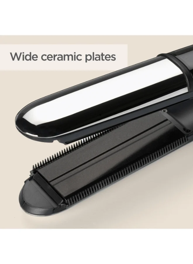 بيبي ليس مكواة فرد الشعر BaByliss Steam Shine Styler | تسخين سريع بألواح سيراميك دايموند بعرض 39 مم | 5 إعدادات حرارة (150-230 درجة مئوية) | تحكم أيوني في التجعد | ضمان 5 سنوات | ST496SDE (أسود)