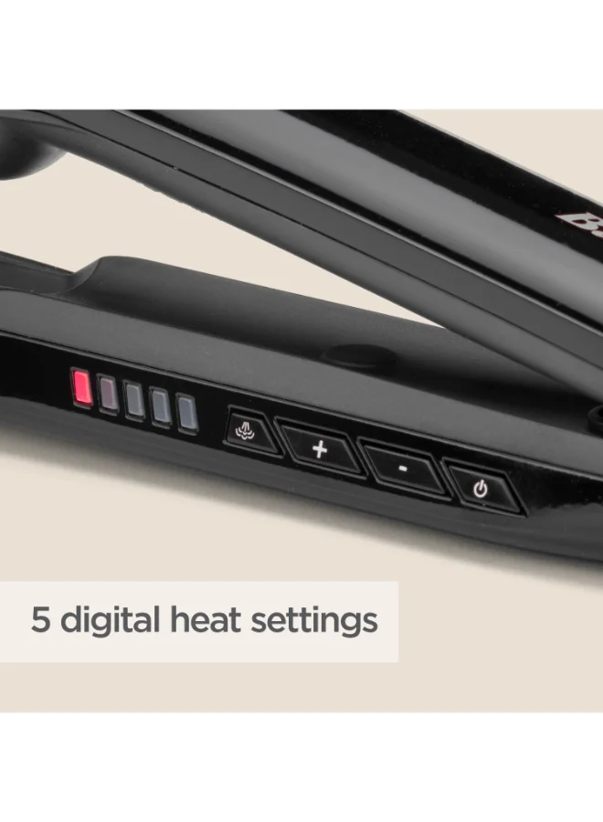 بيبي ليس مكواة فرد الشعر BaByliss Steam Shine Styler | تسخين سريع بألواح سيراميك دايموند بعرض 39 مم | 5 إعدادات حرارة (150-230 درجة مئوية) | تحكم أيوني في التجعد | ضمان 5 سنوات | ST496SDE (أسود)