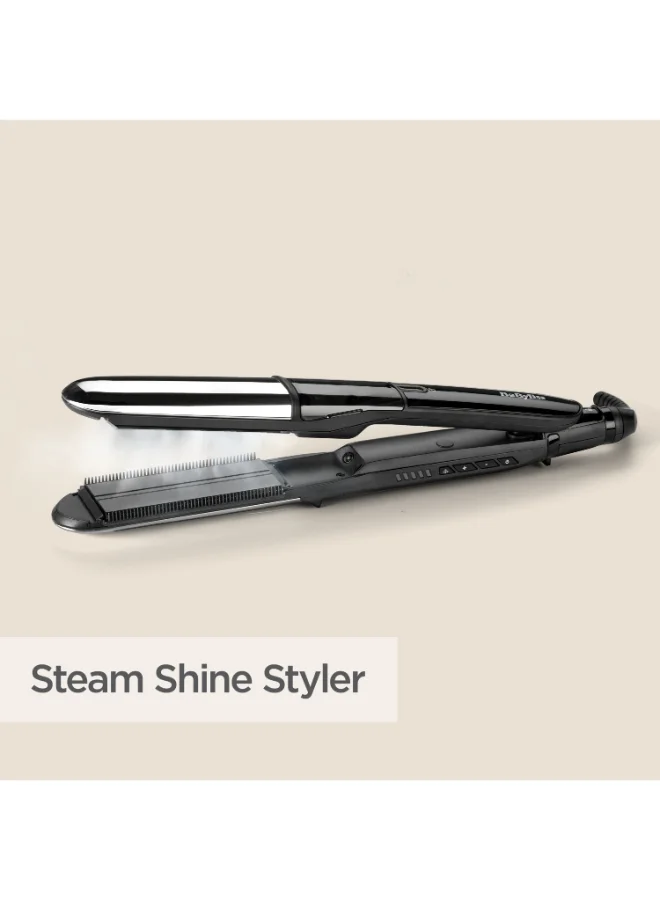 بيبي ليس مكواة فرد الشعر BaByliss Steam Shine Styler | تسخين سريع بألواح سيراميك دايموند بعرض 39 مم | 5 إعدادات حرارة (150-230 درجة مئوية) | تحكم أيوني في التجعد | ضمان 5 سنوات | ST496SDE (أسود)
