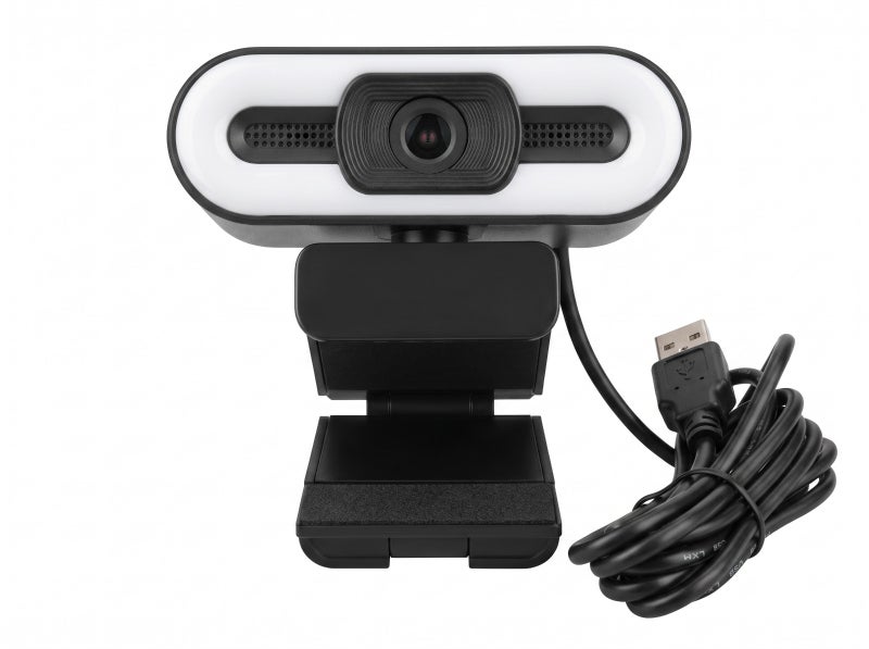 كاميرا ويب بدقة Full HD 1080P بلون أسود، متوافقة مع USB Plug and Play، مزودة بميكروفون مدمج وعرض شاشة واسع، مناسبة للاستخدام في المكالمات والتعليم عن بعد