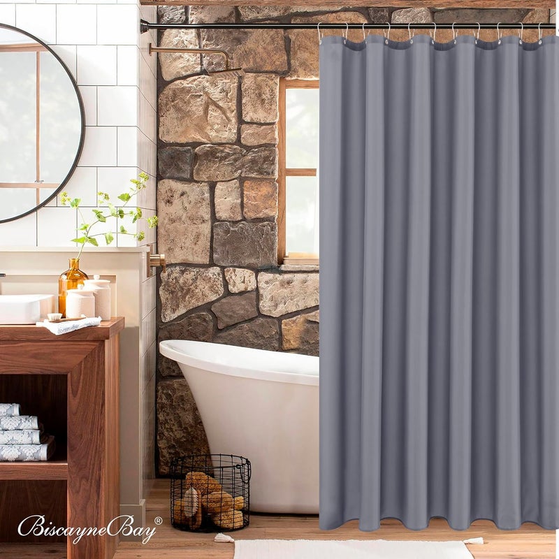 Biscaynebay Hotel Quality Fabric Shower Curtain Liner 72 Inch by 72 Inch, Dark Grey Water Resistant Bathroom Curtains Liners, Rust Resistant Grommets Top Weighted Bottom Hem Machine Washable - Image 4