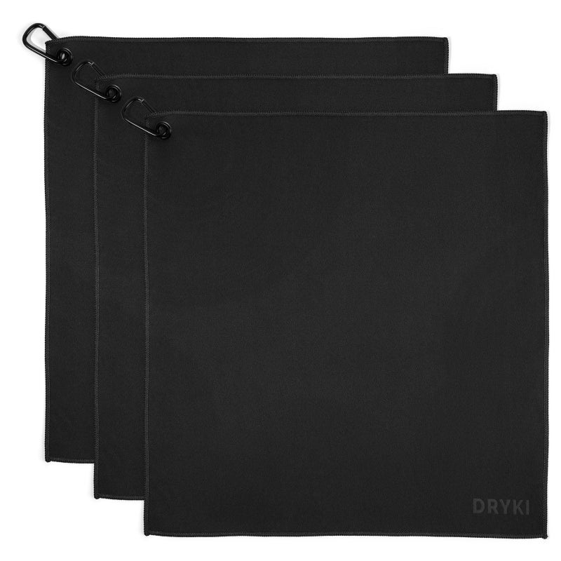 DRYKI Sweat Absorbing Handkerchiefs  The Original QuickDry Microfiber Sweat Rags  Towels for Face Hands  Body  Perfect for Gym Sports and Work Black Large Size 3 Pack