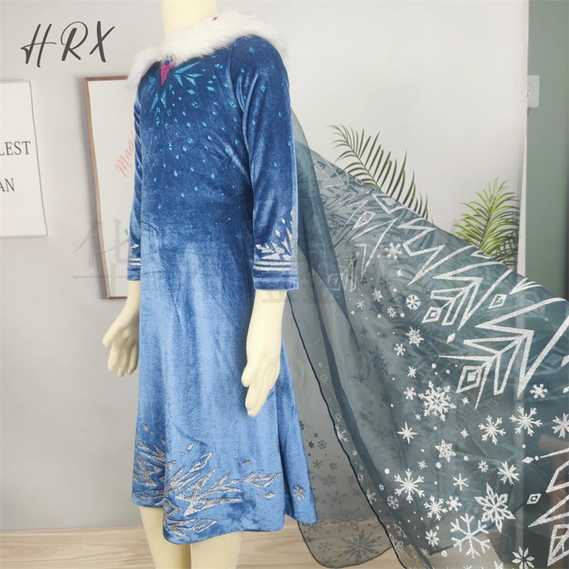 Elsa Princess Dress Frozen Cosplay Costume Role-Play Children'S Performance Dress Girls' Winter Dress With Fleece And Thickened - Image 5