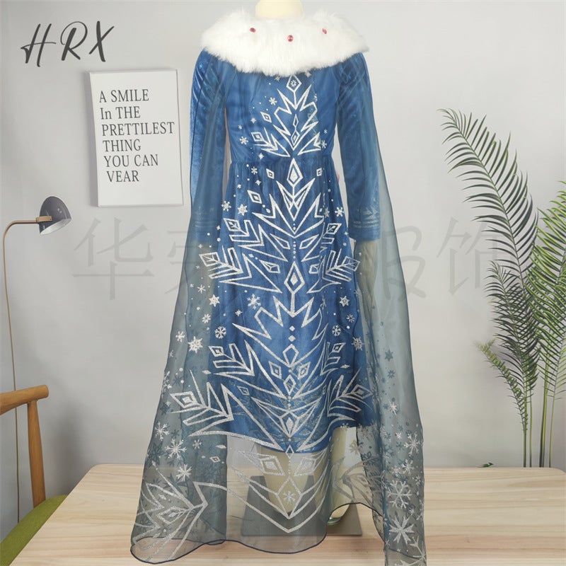 Elsa Princess Dress Frozen Cosplay Costume Role-Play Children'S Performance Dress Girls' Winter Dress With Fleece And Thickened - Image 4