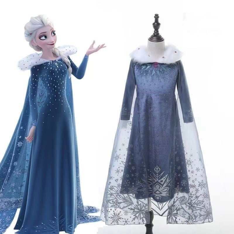 Elsa Princess Dress Frozen Cosplay Costume Role-Play Children'S Performance Dress Girls' Winter Dress With Fleece And Thickened - Image 2