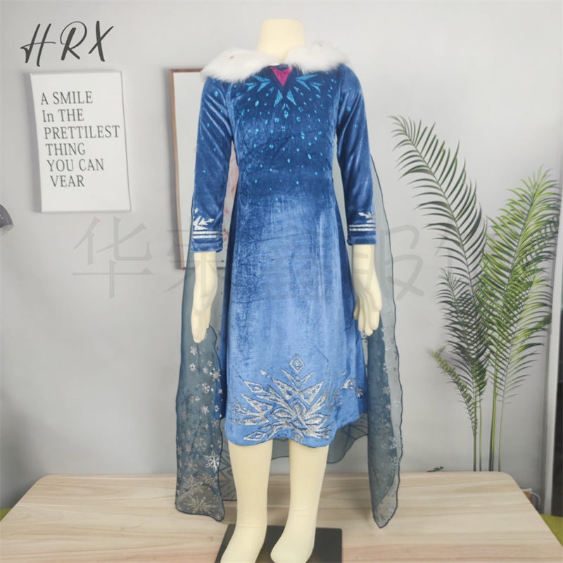 Elsa Princess Dress Frozen Cosplay Costume Role-Play Children'S Performance Dress Girls' Winter Dress With Fleece And Thickened - Image 1