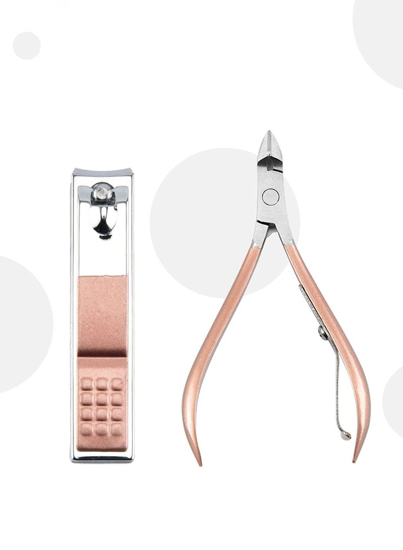 Portable Nail Clipper Set with 9 Stainless Steel Grooming Tools, Complete Nail Care Kit in a Leather Bag for Home, Travel, and Beauty Salon (Rose Gold) - Image 3