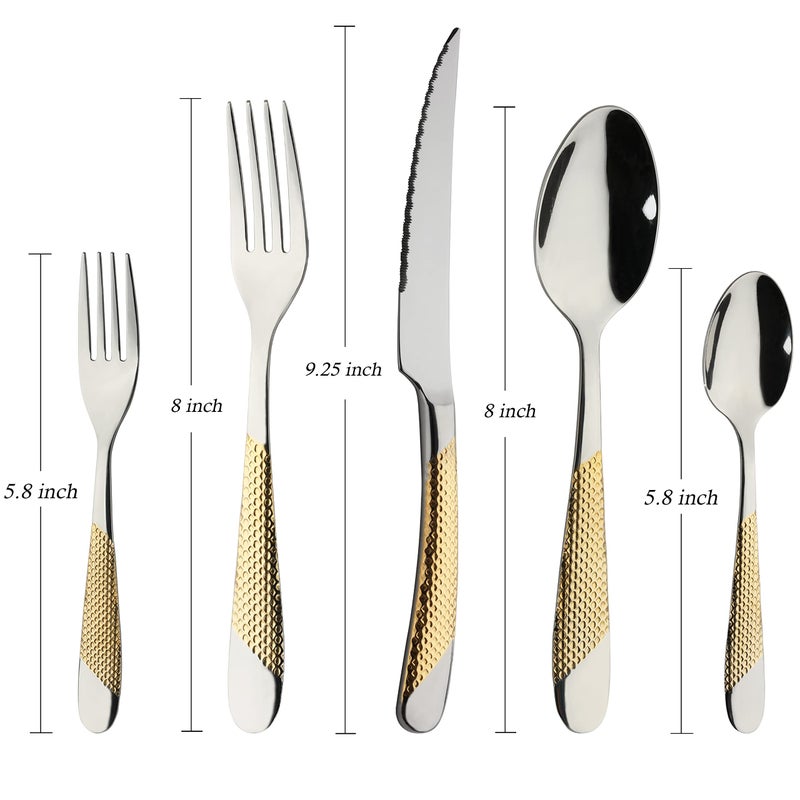 X-zrew Gold Silverware Set 60-Piece Stainless Steel Flatware Cutlery Set Service for 12 Kitchen Tableware Utensil Set Includes Knives Spoons Forks For Home Kitchen Restaurant - Image 2