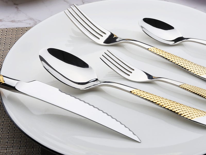 X-zrew Gold Silverware Set 60-Piece Stainless Steel Flatware Cutlery Set Service for 12 Kitchen Tableware Utensil Set Includes Knives Spoons Forks For Home Kitchen Restaurant - Image 4