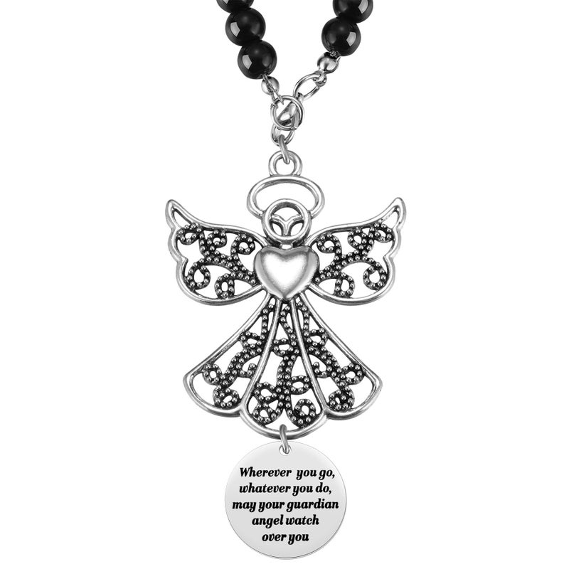 Ralukiia Angel Car Charm, Wherever You Go Whatever You Do May Your Guardian Angel Watch Over You, Rear View Mirror Car Charm, Car Mirror Hanger, New Driver Guardian Angel Gift for Grads - Image 1