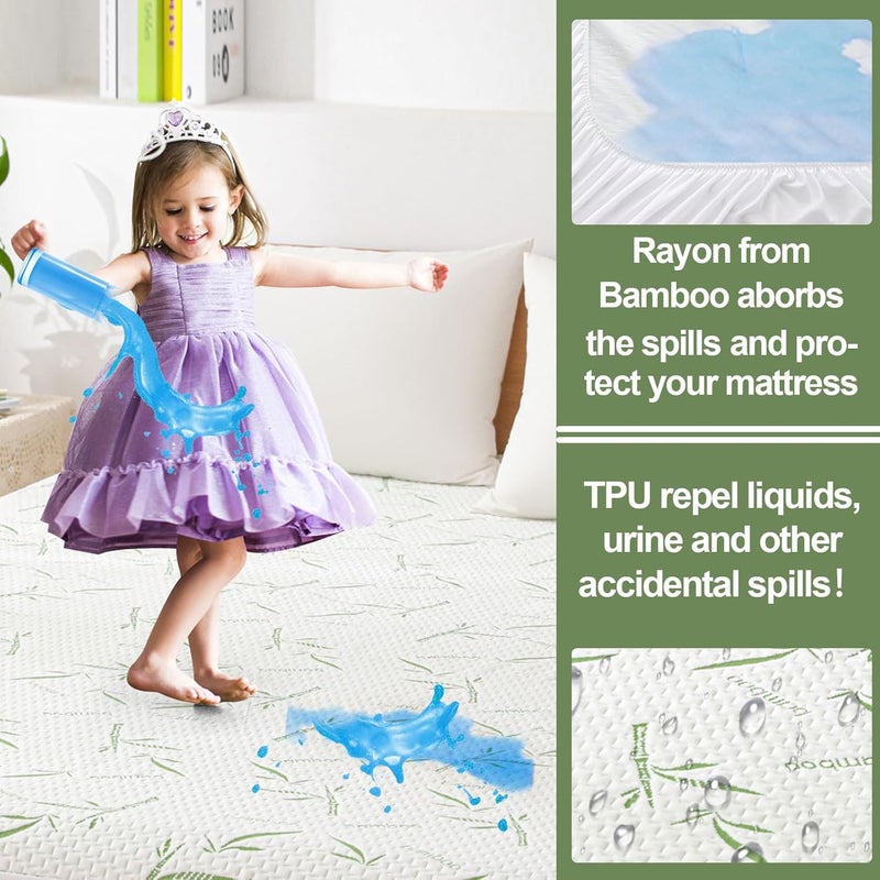 Softhour Queen Mattress Protector Waterproof Mattress Pad Washable Bamboo Rayon Mattress Cover Breathable Noiseless Bed Protector 5" - 21'' Elastic Fitted Deep Pocket - Image 3