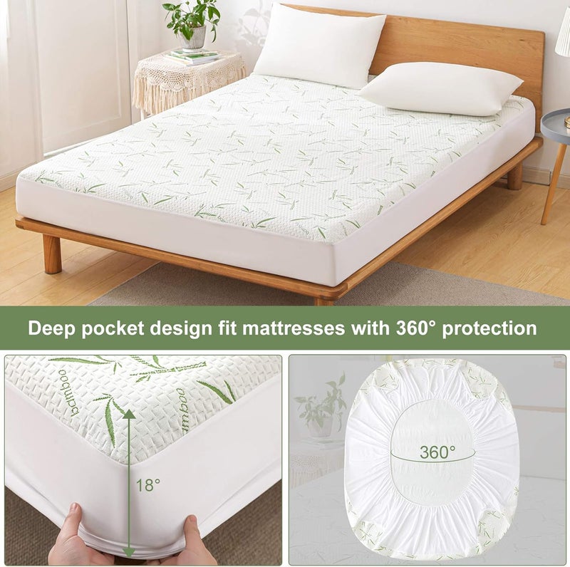 Softhour Queen Mattress Protector Waterproof Mattress Pad Washable Bamboo Rayon Mattress Cover Breathable Noiseless Bed Protector 5" - 21'' Elastic Fitted Deep Pocket - Image 5
