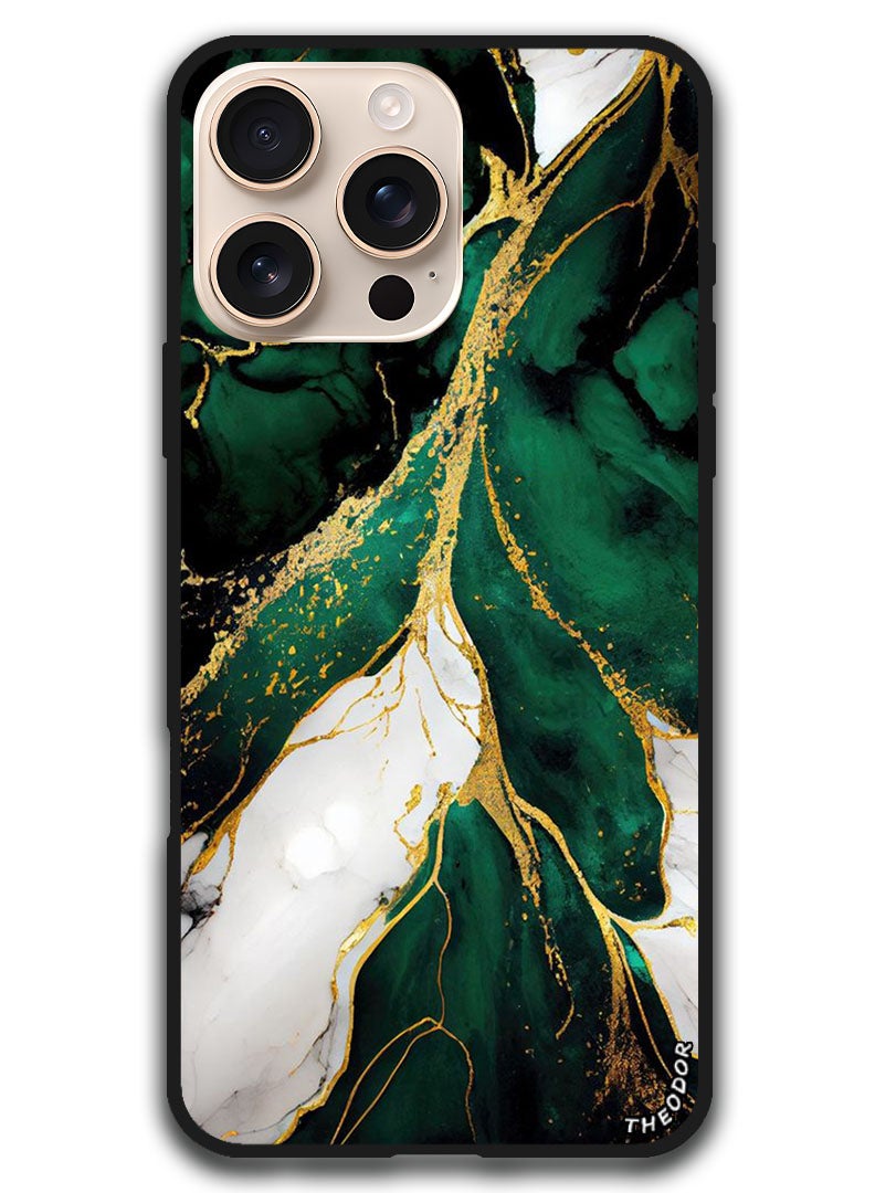 Theodor Protective Case Anti Scratch Shock Proof Bumper Cover For iPhone 16 Pro (6.3)-inch Green Marble texture - Image 1