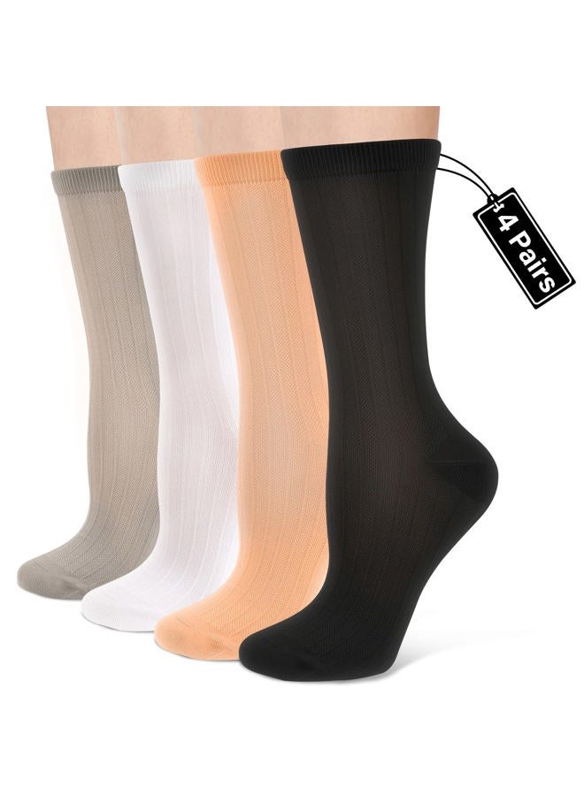 CTHH Compression Crew Socks for Women Thin Lightweight (15-20 mmHg) for Athletic Nurse Circulation Support Socks, 4 Pairs - Image 1