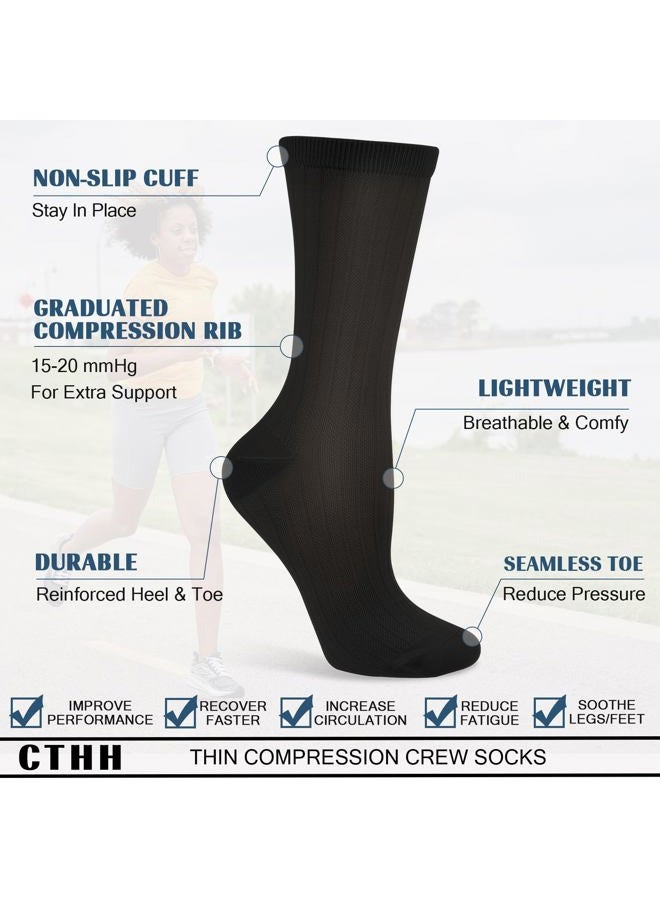 CTHH Compression Crew Socks for Women Thin Lightweight (15-20 mmHg) for Athletic Nurse Circulation Support Socks, 4 Pairs - Image 5