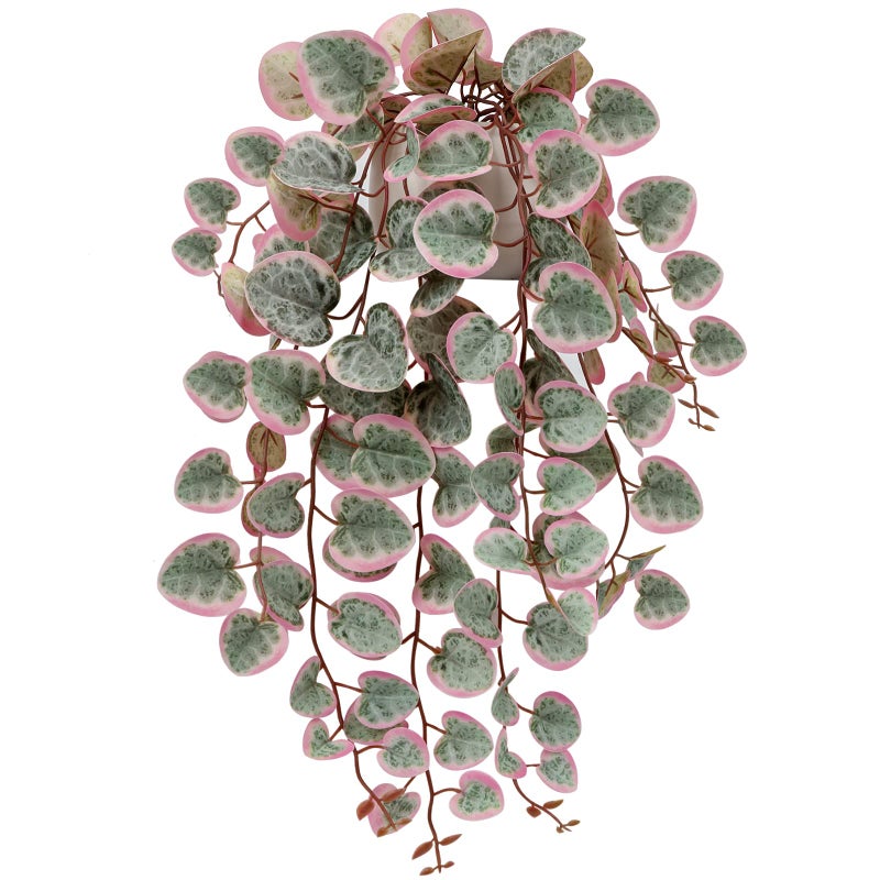 Briful Fake Plants Indoor 16'' Artificial String of Hearts Plants with Ceramic Pot Small Faux Draping Vine Plants for Home Bathroom Table Shelf Office Hotel Decor(Pink) - Image 1