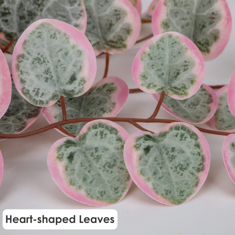 Briful Fake Plants Indoor 16'' Artificial String of Hearts Plants with Ceramic Pot Small Faux Draping Vine Plants for Home Bathroom Table Shelf Office Hotel Decor(Pink) - Image 3