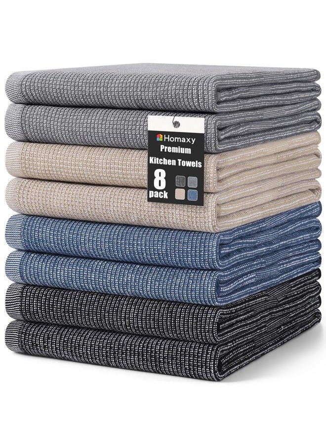 Homaxy Premium Kitchen Towels(18”x 28”, 8 Pack), Large Cotton Kitchen Hand Towels, Flat and Terry Dish Towels, 380 GSM Highly Absorbent Tea Towel Set with Hanging Loop, Mixed Color - Image 1