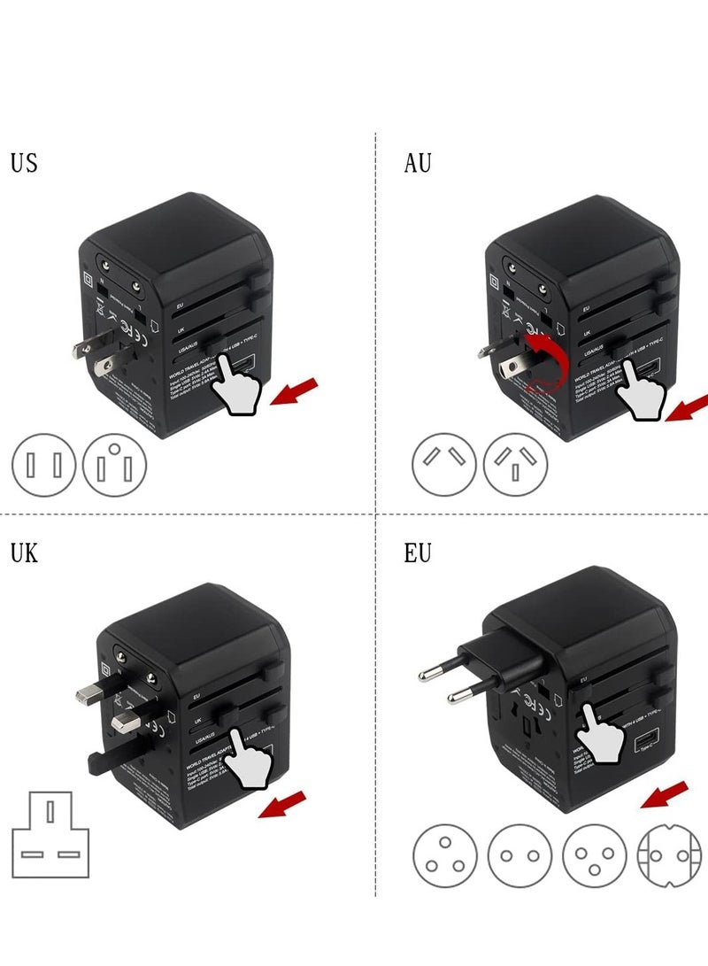 محول السفر العالمي One International Wall Charger AC Plug مع 5.6A Smart Power و 3.0A USB Type-C للولايات المتحدة الأمريكية والاتحاد الأوروبي والمملكة المتحدة وأستراليا الأحمر - Image 2