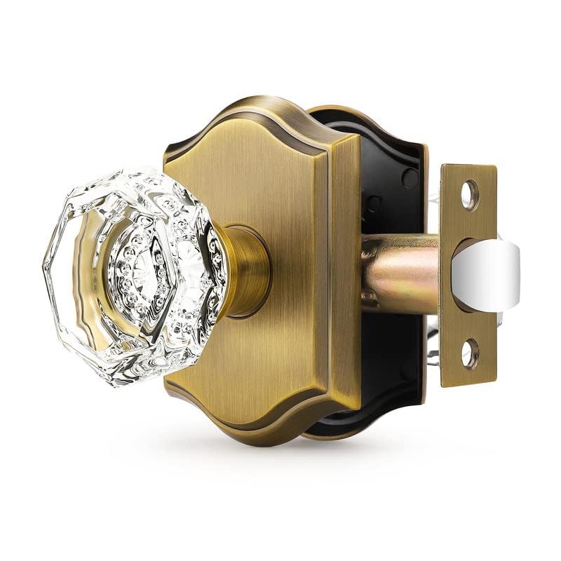 Orger Passage Door Knob for Hallway and Closet, Glass Door Handle with Non-Locking Latch, Octagonal Clear Crystal Door Knob 1 Pack, Antique Bronze Vintage Rosette with Heavy Duty Crystal - Image 2
