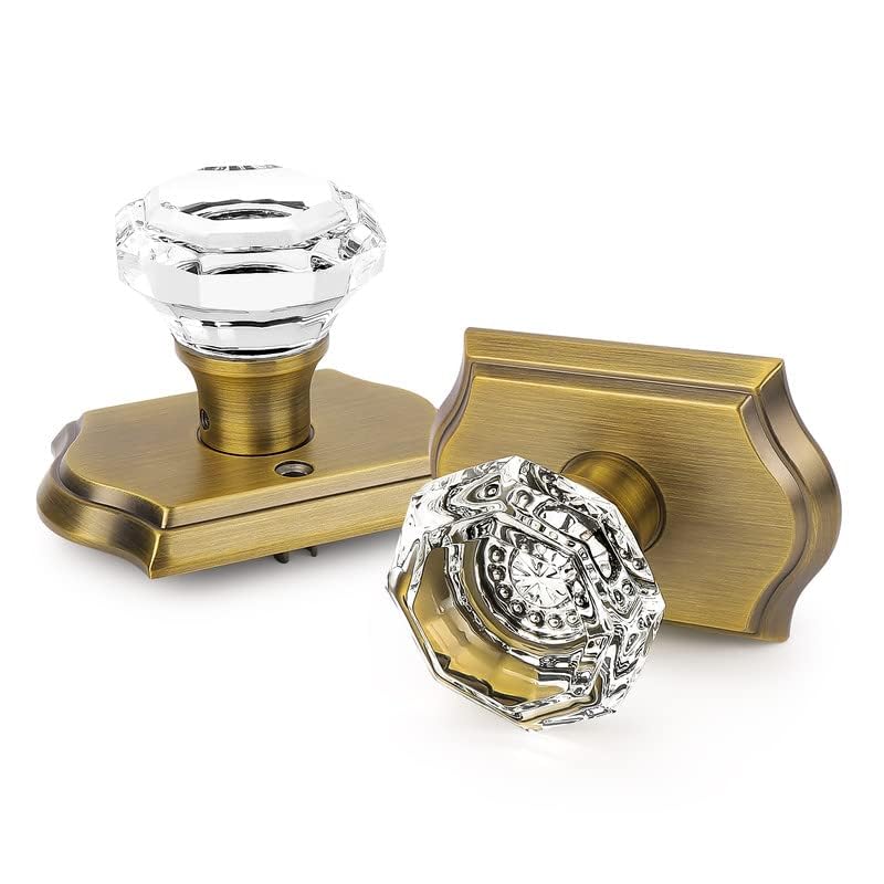 Orger Passage Door Knob for Hallway and Closet, Glass Door Handle with Non-Locking Latch, Octagonal Clear Crystal Door Knob 1 Pack, Antique Bronze Vintage Rosette with Heavy Duty Crystal - Image 4