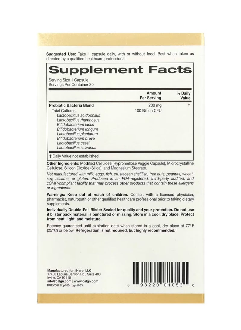 California Gold Nutrition LactoBif 100 Probiotic 100 Billion CFU 30 Veggie Capsules  - Image 2