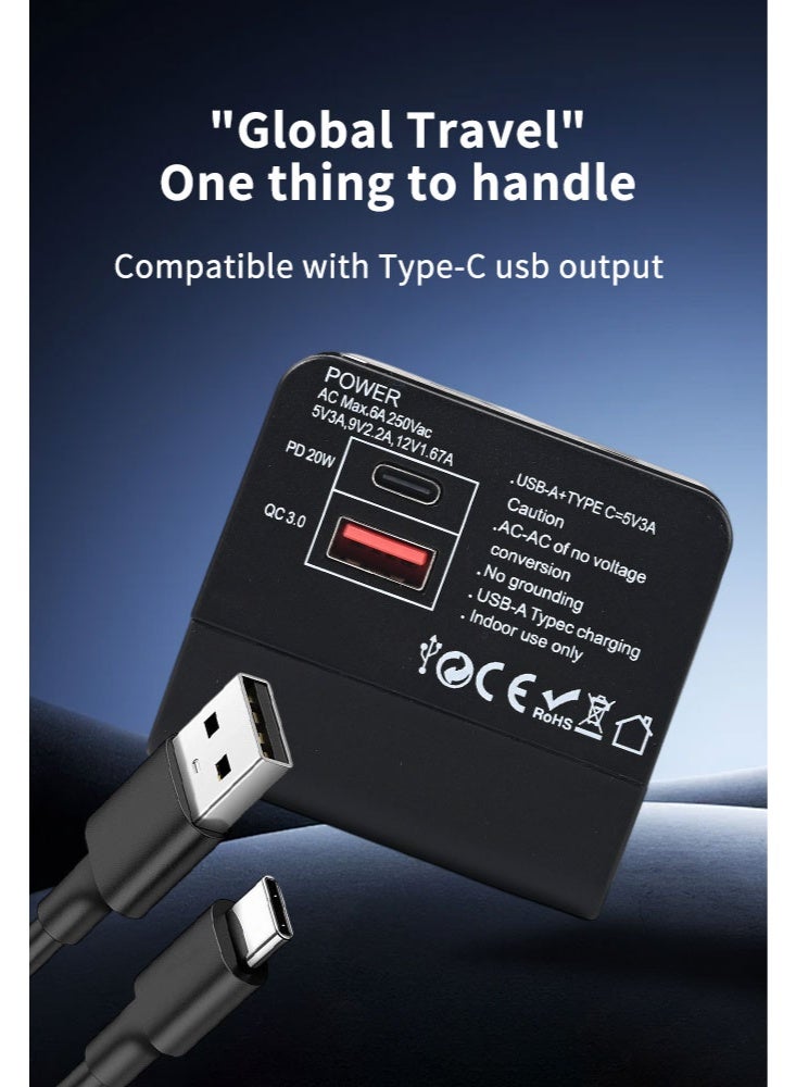 Universal Travel Adapter Worldwide Plug Adaptor with USB-C, International Power Adapter with 1 USB1Type-C Ports All in One Travel Adaptor Multi USB Wall Charger for European USA UK EU AUS(Type C/G/A - Image 2