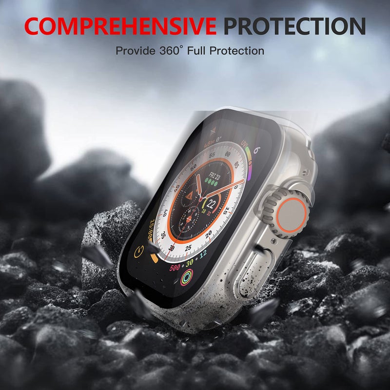 Misxi 2 Pack Hard PC Case Built in Tempered Glass Compatible with 49mm Apple Watch Ultra 3 (2025) / Ultra 2 / Ultra, Thin Protective Case with Screen Protector for iWatch, Cover with Button, Transparent - Image 3