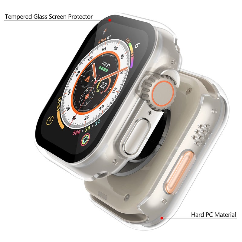 Misxi 2 Pack Hard PC Case Built in Tempered Glass Compatible with 49mm Apple Watch Ultra 3 (2025) / Ultra 2 / Ultra, Thin Protective Case with Screen Protector for iWatch, Cover with Button, Transparent - Image 4