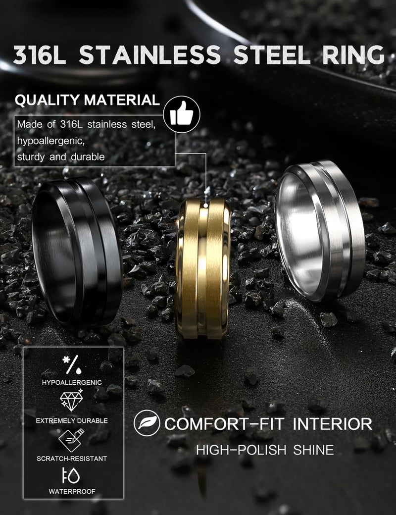 YADOCA Stainless Steel Wedding Ring for Men Women - 8MM Wedding Band Gold Silver Black Classic Groove Engagement Mens Rings Size 6-14 Comfort Fit - Image 3