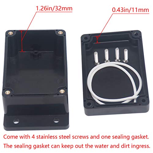 Otdorpatio 2Packs Junction Box IP65 Waterproof ABS Plastic Electrical Project Case Power Junction Boxes, Project Box with Fixed Ear Black 3.94x2.68x1.97 inch(100x 68 x50 mm) - Image 4