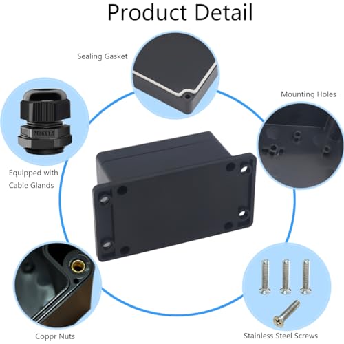 Otdorpatio 2Packs Junction Box IP65 Waterproof ABS Plastic Electrical Project Case Power Junction Boxes, Project Box with Fixed Ear Black 3.94x2.68x1.97 inch(100x 68 x50 mm) - Image 5